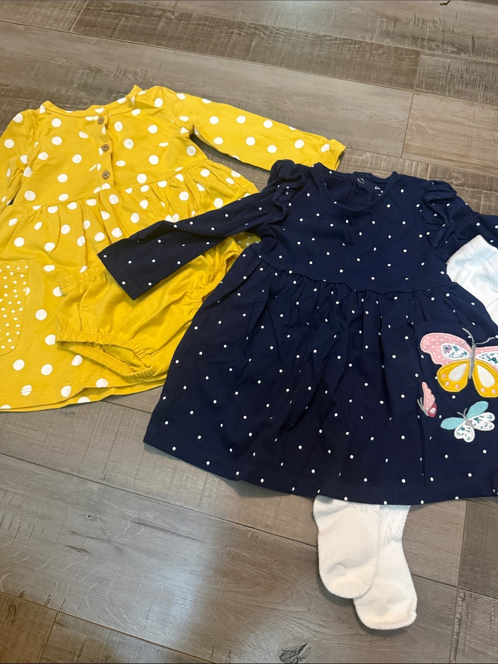 Carter's Yellow Polka Dot Dress & Navy Polka Dot Dress with Butterfly